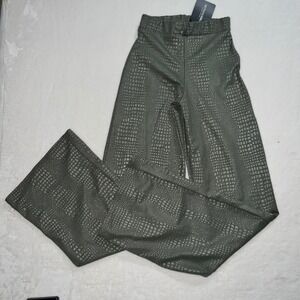 PrettyLittleThing Sage Green Croc Textured Long Wide Leg Pants Womens US‎ 2 NWT